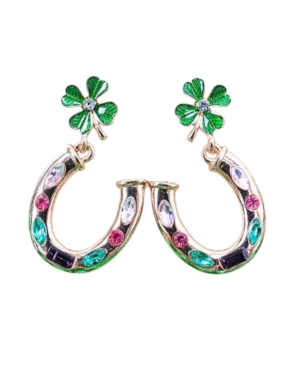 Shiny Luxe Lucky Energy Crystal Gold Tone Dangle Stud Earrings (NWT)